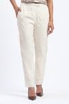 Shop_ABRAHAM AND THAKORE_White Chanderi Cut Work Bird Trouser _at_Aza_Fashions