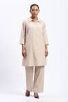 Buy_ABRAHAM AND THAKORE_Beige Chanderi Embroidery Bird Cutwork Trouser _at_Aza_Fashions