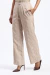 ABRAHAM AND THAKORE_Beige Chanderi Embroidery Bird Cutwork Trouser _Online_at_Aza_Fashions