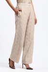Shop_ABRAHAM AND THAKORE_Beige Chanderi Embroidery Bird Cutwork Trouser _Online_at_Aza_Fashions