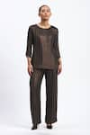 Buy_ABRAHAM AND THAKORE_Black Georgette Gold Foil Beaded Trouser _at_Aza_Fashions