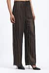 Shop_ABRAHAM AND THAKORE_Black Georgette Gold Foil Beaded Trouser _Online_at_Aza_Fashions