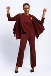 Buy_ABRAHAM AND THAKORE_Burgundy Viscose Sequins Embellished Dot Print Trouser _at_Aza_Fashions