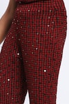 Buy_ABRAHAM AND THAKORE_Burgundy Viscose Sequins Embellished Dot Print Trouser _Online_at_Aza_Fashions