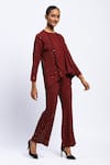 Buy_ABRAHAM AND THAKORE_Burgundy Viscose Sequins Round Neck Embellished Dot Print Shrug _Online_at_Aza_Fashions