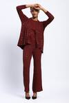 Buy_ABRAHAM AND THAKORE_Burgundy Viscose Sequins Round Neck Embellished Dot Print Shrug _at_Aza_Fashions