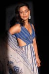 Shop_Archana Kochhar_Blue Georgette, Net Embroidery V-neck Anarkali Set _Online_at_Aza_Fashions