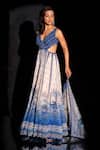 Archana Kochhar_Blue Georgette, Net Embroidery V-neck Anarkali Set _at_Aza_Fashions