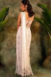 Shop_Archana Kochhar_Ivory Georgette, , Satin Sequins, Lace V-neck Designer Saree Set _at_Aza_Fashions