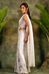 Buy_Archana Kochhar_Ivory Georgette, , Satin Sequins, Lace V-neck Designer Saree Set _Online_at_Aza_Fashions