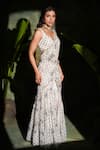 Buy_Archana Kochhar_Ivory Georgette Sequins, Beads V-neck Sharara Sari Set _Online_at_Aza_Fashions