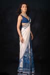 Archana Kochhar_White Georgette Beads, Sequins Plunge Neck Designer Pre-draped Saree Set _Online_at_Aza_Fashions