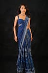 Buy_Archana Kochhar_Blue Georgette Sequins, Embroidery Sweetheart Neck Designer Pre-draped Saree Set _at_Aza_Fashions
