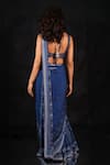 Shop_Archana Kochhar_Blue Georgette Sequins, Embroidery Sweetheart Neck Designer Pre-draped Saree Set _at_Aza_Fashions