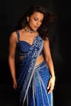 Buy_Archana Kochhar_Blue Georgette Sequins, Embroidery Sweetheart Neck Designer Pre-draped Saree Set _Online_at_Aza_Fashions
