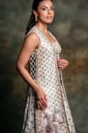 Archana Kochhar_Ivory Silk Embroidery Round Neck Printed Jacket Lehenga Set _Online_at_Aza_Fashions