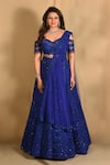Buy_Archana Kochhar_Blue Net Sequins, Embroidery Sweetheart Neck Royal Fusion Lehenga Set _at_Aza_Fashions