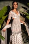 Archana Kochhar_Ivory Georgette, Net Embroidery V-neck Kurta Lehenga Set _Online_at_Aza_Fashions
