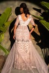 Shop_Archana Kochhar_Ivory Georgette, Net Embroidery V-neck Kurta Lehenga Set _at_Aza_Fashions