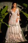 Buy_Archana Kochhar_Ivory Georgette, Net Embroidery V-neck Kurta Lehenga Set _at_Aza_Fashions