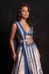 Archana Kochhar_Blue Silk Embroidery V-neck The Neel Mahal Fusion Lehenga Set _Online_at_Aza_Fashions