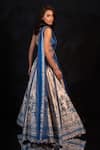 Buy_Archana Kochhar_Blue Silk Embroidery V-neck The Neel Mahal Fusion Lehenga Set _Online_at_Aza_Fashions