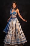 Archana Kochhar_Blue Silk Embroidery V-neck The Neel Mahal Fusion Lehenga Set _at_Aza_Fashions