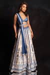 Buy_Archana Kochhar_Blue Silk Embroidery V-neck The Neel Mahal Fusion Lehenga Set _at_Aza_Fashions