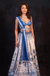 Shop_Archana Kochhar_Blue Silk Embroidery V-neck The Neel Mahal Fusion Lehenga Set 
