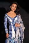 Buy_Archana Kochhar_Blue Silk, Organza Beads, Embroidery Scoop Neck Designer And White Sharara Set _Online_at_Aza_Fashions