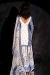 Shop_Archana Kochhar_Blue Silk, Organza Beads, Embroidery Scoop Neck Designer And White Sharara Set _at_Aza_Fashions