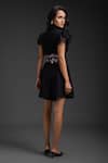 Shop_Deepika Arora_Black Polyester Sequins V-neck Ponte Roma Playsuit With Belt _at_Aza_Fashions