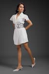 Deepika Arora_White Ponte Roma Cut Work Collared Designer Playsuit With Belt _Online_at_Aza_Fashions