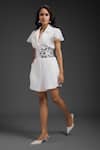 Buy_Deepika Arora_White Ponte Roma Cut Work Collared Designer Playsuit With Belt _Online_at_Aza_Fashions