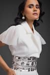 Shop_Deepika Arora_White Ponte Roma Cut Work Collared Designer Playsuit With Belt _Online_at_Aza_Fashions