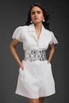 Deepika Arora_White Ponte Roma Cut Work Collared Designer Playsuit With Belt _at_Aza_Fashions