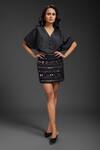 Buy_Deepika Arora_Black Taffeta Sequins V-neck Top And Skirt Set _at_Aza_Fashions