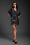 Buy_Deepika Arora_Black Taffeta Sequins V-neck Top And Skirt Set _Online_at_Aza_Fashions