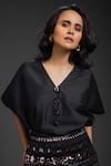 Shop_Deepika Arora_Black Taffeta Sequins V-neck Top And Skirt Set _Online_at_Aza_Fashions