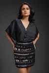 Deepika Arora_Black Taffeta Sequins V-neck Top And Skirt Set _at_Aza_Fashions