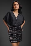 Deepika Arora_Black Ponte Roma Sequins Short Skirt _Online_at_Aza_Fashions