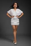 Buy_Deepika Arora_White Taffeta V-neck Top And Skirt Set _at_Aza_Fashions