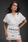 Deepika Arora_White Taffeta V-neck Top And Skirt Set _at_Aza_Fashions