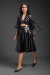 Buy_Deepika Arora_Black Velvet Vegan Leather Midi Skirt _Online_at_Aza_Fashions