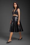 Shop_Deepika Arora_Black Velvet Vegan Leather Midi Skirt _Online_at_Aza_Fashions