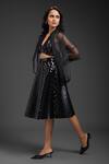 Deepika Arora_Black Velvet Vegan Leather Midi Skirt _at_Aza_Fashions