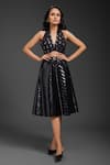 Shop_Deepika Arora_Black Velvet Vegan Leather Midi Skirt _at_Aza_Fashions