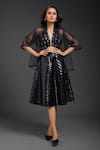 Buy_Deepika Arora_Black Velvet Vegan Leather Midi Skirt _at_Aza_Fashions