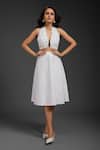 Shop_Deepika Arora_White Velvet Vegan Leather Midi Skirt _at_Aza_Fashions