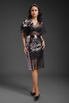 Buy_Deepika Arora_Black Velour, Velvet V-neck Vegan Leather Skirt Set _at_Aza_Fashions